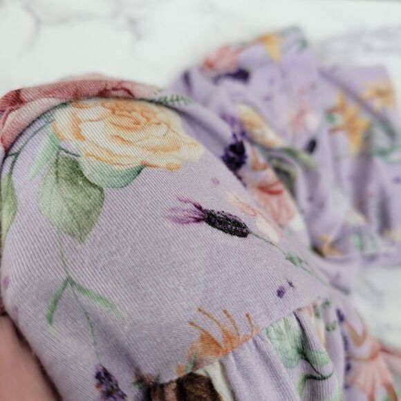 Laree + Co Bamboo Purple Floral Fairy Top Ruffle Sleeves Matching Bloomers Set - Picture 11 of 14